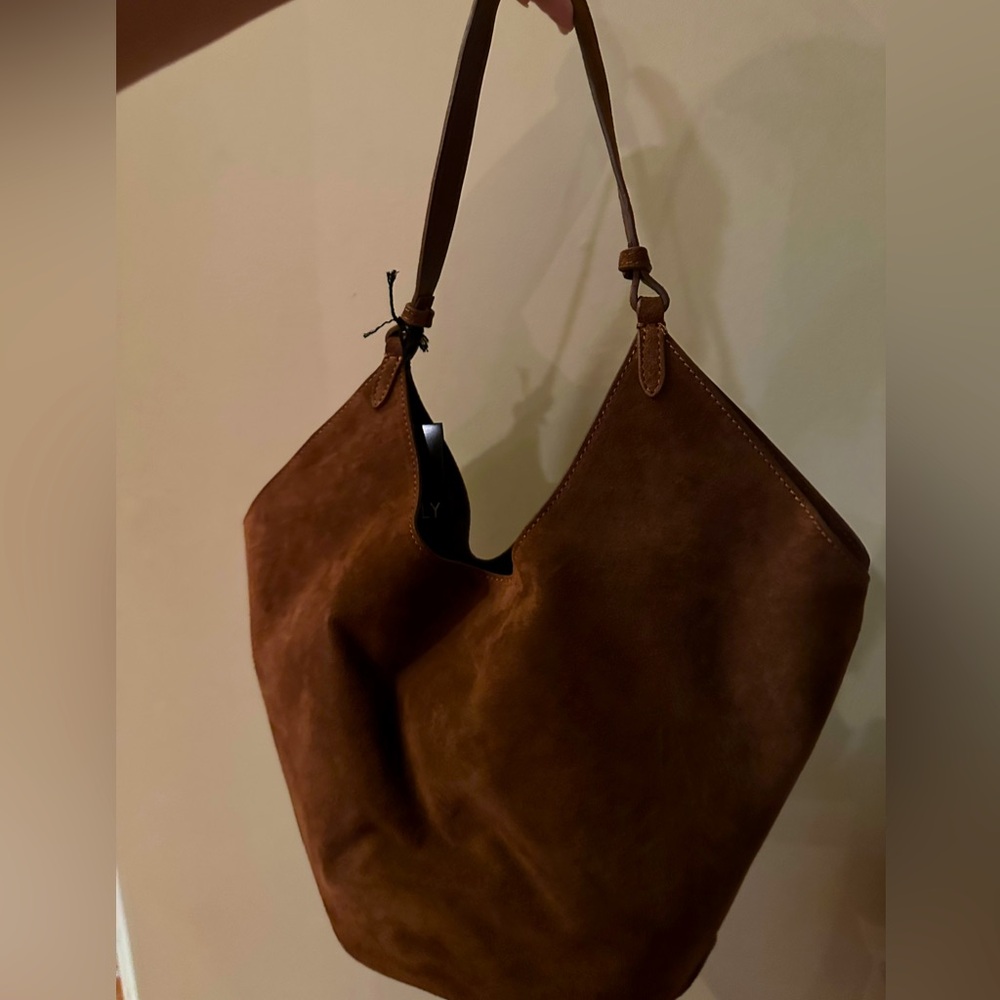 Chocolate Brown Lotus suede tote bag